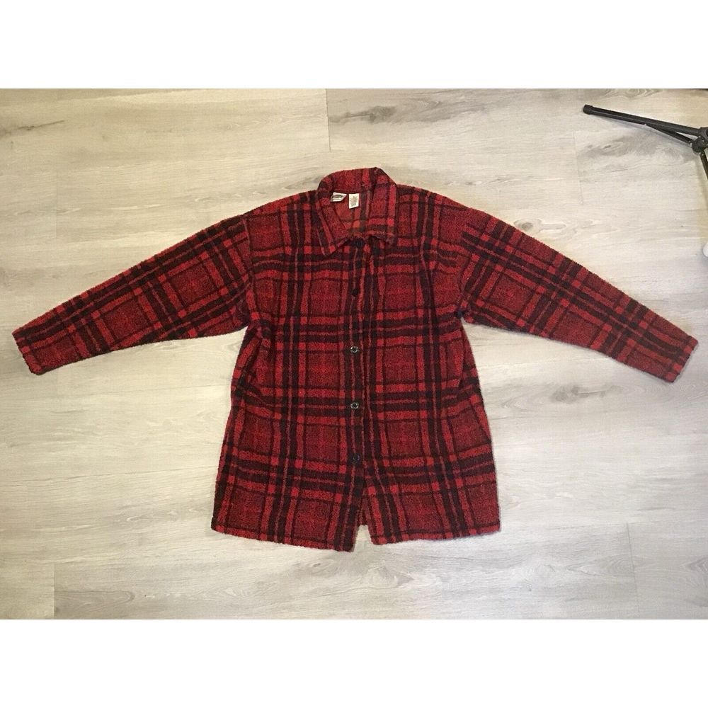 Essentials Style Fleece Plaid Jacket Men's Medium Red‎ Holiday